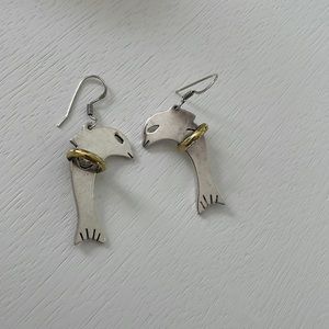 Mexico Taxco 925 Sterling Silver Vintage two tone Dolphin earrings